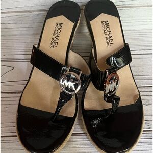 Michael Kors Wedge sandal - Black Patent Leather, Silver hardware - 7.5